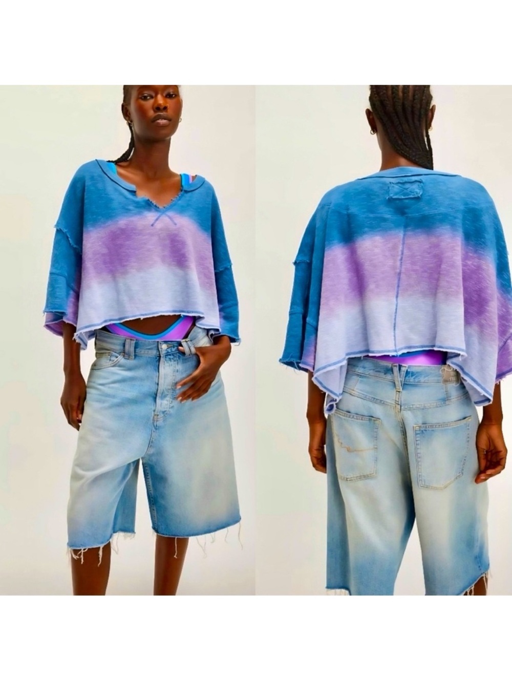 We The Free Washed Tie-Dye Boxy Top in Blue & Purple